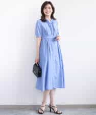 FIEGD16120 OFUON le MK(オフオン　ル　エムケー) フロントフリルキーネックワンピース/洗える/WEB限定サイズあり ブルー