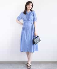 FIEGD16120 OFUON le MK(オフオン　ル　エムケー) フロントフリルキーネックワンピース/洗える/WEB限定サイズあり ブルー