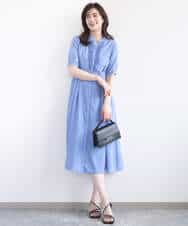 FIEGD16120 OFUON le MK(オフオン　ル　エムケー) フロントフリルキーネックワンピース/洗える/WEB限定サイズあり ブルー