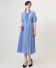 FIEGD16120 OFUON le MK(オフオン　ル　エムケー) フロントフリルキーネックワンピース/洗える/WEB限定サイズあり ブルー