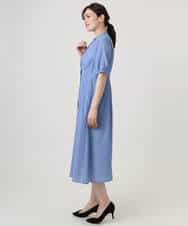 FIEGD16120 OFUON le MK(オフオン　ル　エムケー) フロントフリルキーネックワンピース/洗える/WEB限定サイズあり ブルー