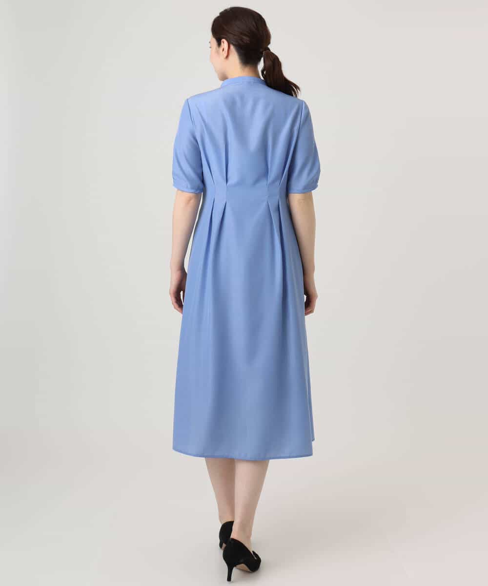 FIEGD16120 OFUON le MK(オフオン　ル　エムケー) フロントフリルキーネックワンピース/洗える/WEB限定サイズあり ブルー