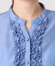 FIEGD16120 OFUON le MK(オフオン　ル　エムケー) フロントフリルキーネックワンピース/洗える/WEB限定サイズあり ブルー