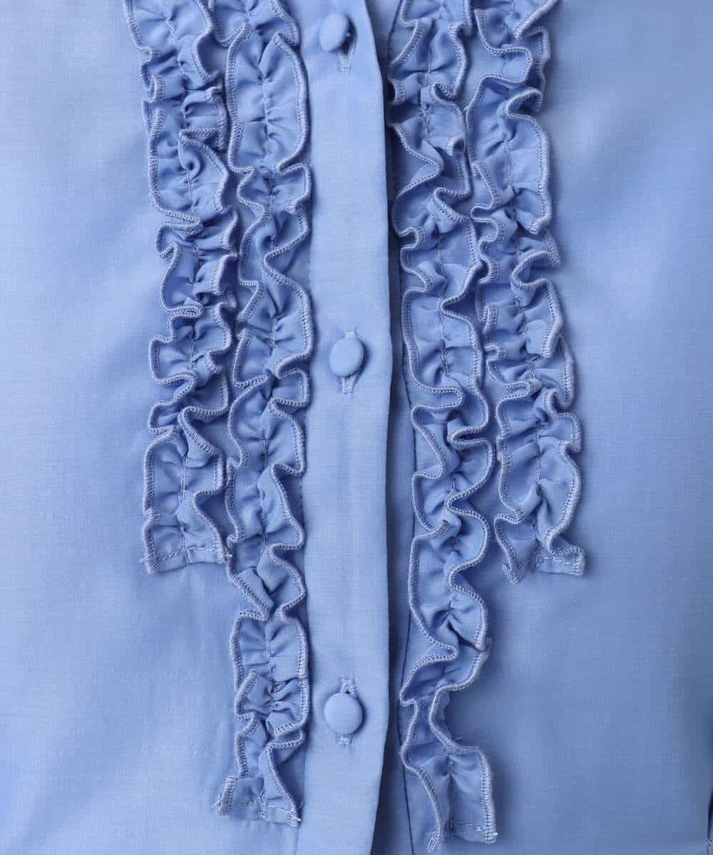 FIEGD16120 OFUON le MK(オフオン　ル　エムケー) フロントフリルキーネックワンピース/洗える/WEB限定サイズあり ブルー