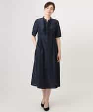 FIEGD16120 OFUON le MK(オフオン　ル　エムケー) フロントフリルキーネックワンピース/洗える/WEB限定サイズあり ブルー