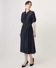 FIEGD16120 OFUON le MK(オフオン　ル　エムケー) フロントフリルキーネックワンピース/洗える/WEB限定サイズあり ブルー