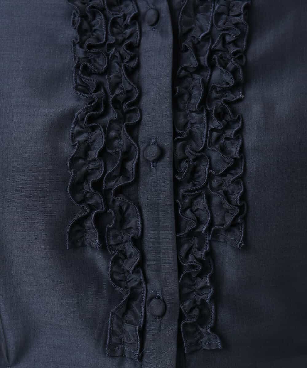 FIEGD16120 OFUON le MK(オフオン　ル　エムケー) フロントフリルキーネックワンピース/洗える/WEB限定サイズあり ブルー