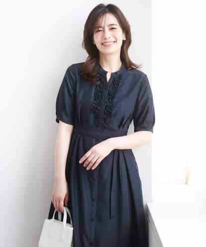 FIEGD16120 OFUON le MK フロントフリルキーネックワンピース/洗える/WEB限定サイズあり