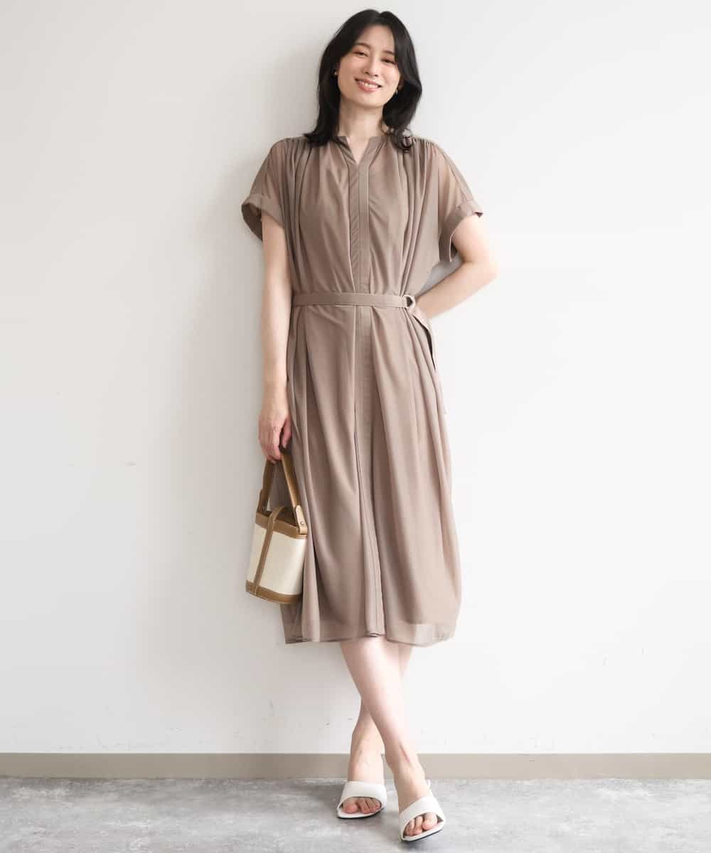 FIEGD17100 OFUON le MK(オフオン　ル　エムケー) キーネックシアーワンピース/洗濯機で洗える/WEB限定サイズあり パールブルー