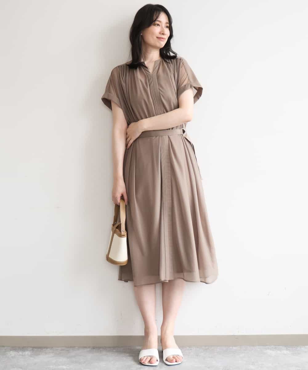 FIEGD17100 OFUON le MK(オフオン　ル　エムケー) キーネックシアーワンピース/洗濯機で洗える/WEB限定サイズあり パールブルー