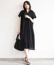 FIEGD17100 OFUON le MK(オフオン　ル　エムケー) キーネックシアーワンピース/洗濯機で洗える/WEB限定サイズあり パールブルー