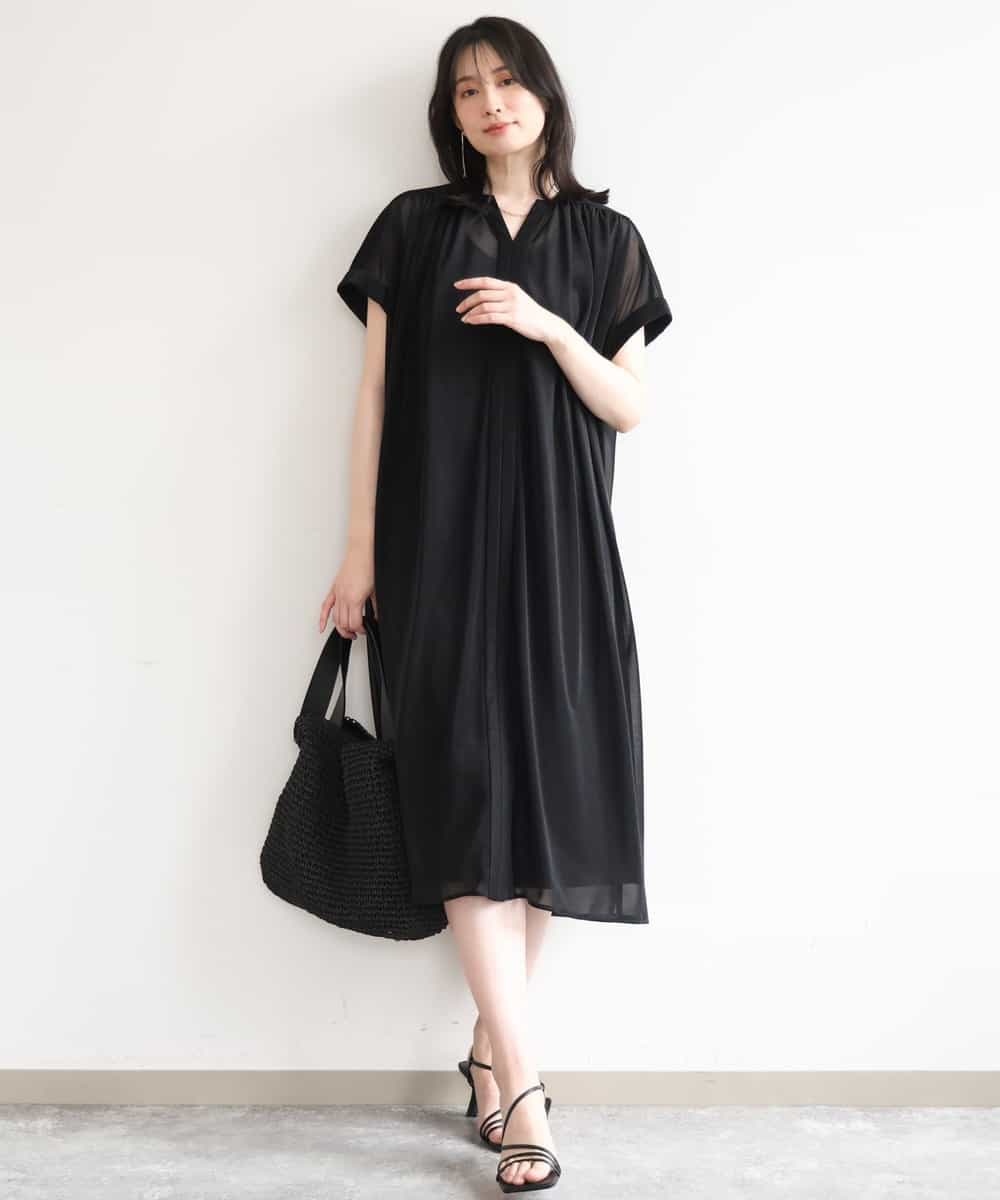 FIEGD17100 OFUON le MK(オフオン　ル　エムケー) キーネックシアーワンピース/洗濯機で洗える/WEB限定サイズあり パールブルー