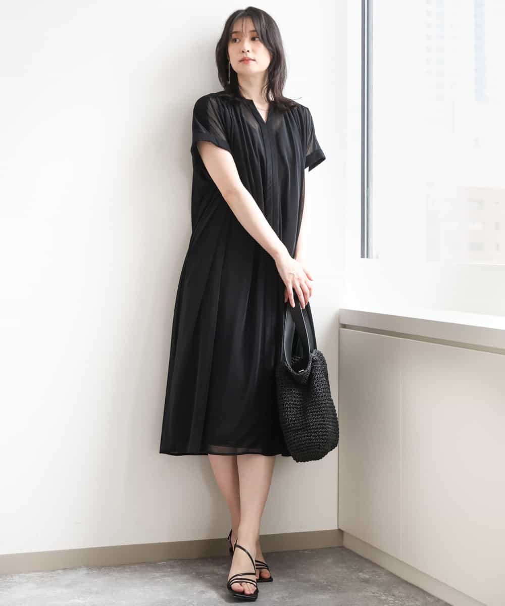 FIEGD17100 OFUON le MK(オフオン　ル　エムケー) キーネックシアーワンピース/洗濯機で洗える/WEB限定サイズあり パールブルー