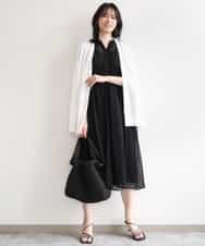 FIEGD17100 OFUON le MK(オフオン　ル　エムケー) キーネックシアーワンピース/洗濯機で洗える/WEB限定サイズあり パールブルー