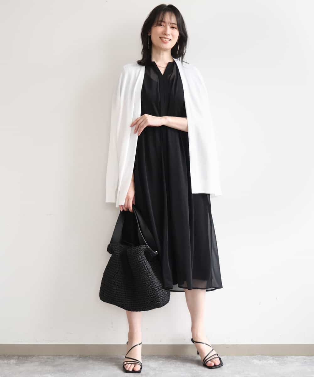 FIEGD17100 OFUON le MK(オフオン　ル　エムケー) キーネックシアーワンピース/洗濯機で洗える/WEB限定サイズあり パールブルー