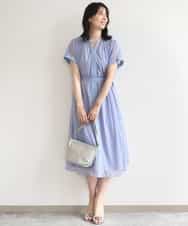 FIEGD17100 OFUON le MK(オフオン　ル　エムケー) キーネックシアーワンピース/洗濯機で洗える/WEB限定サイズあり パールブルー