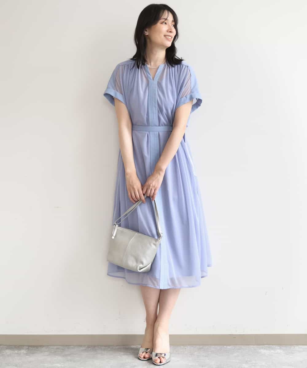 FIEGD17100 OFUON le MK(オフオン　ル　エムケー) キーネックシアーワンピース/洗濯機で洗える/WEB限定サイズあり パールブルー