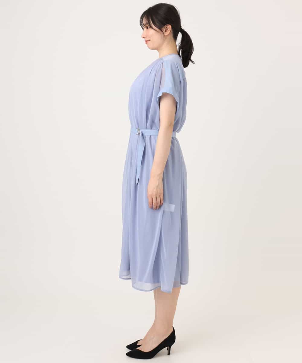 FIEGD17100 OFUON le MK(オフオン　ル　エムケー) キーネックシアーワンピース/洗濯機で洗える/WEB限定サイズあり パールブルー