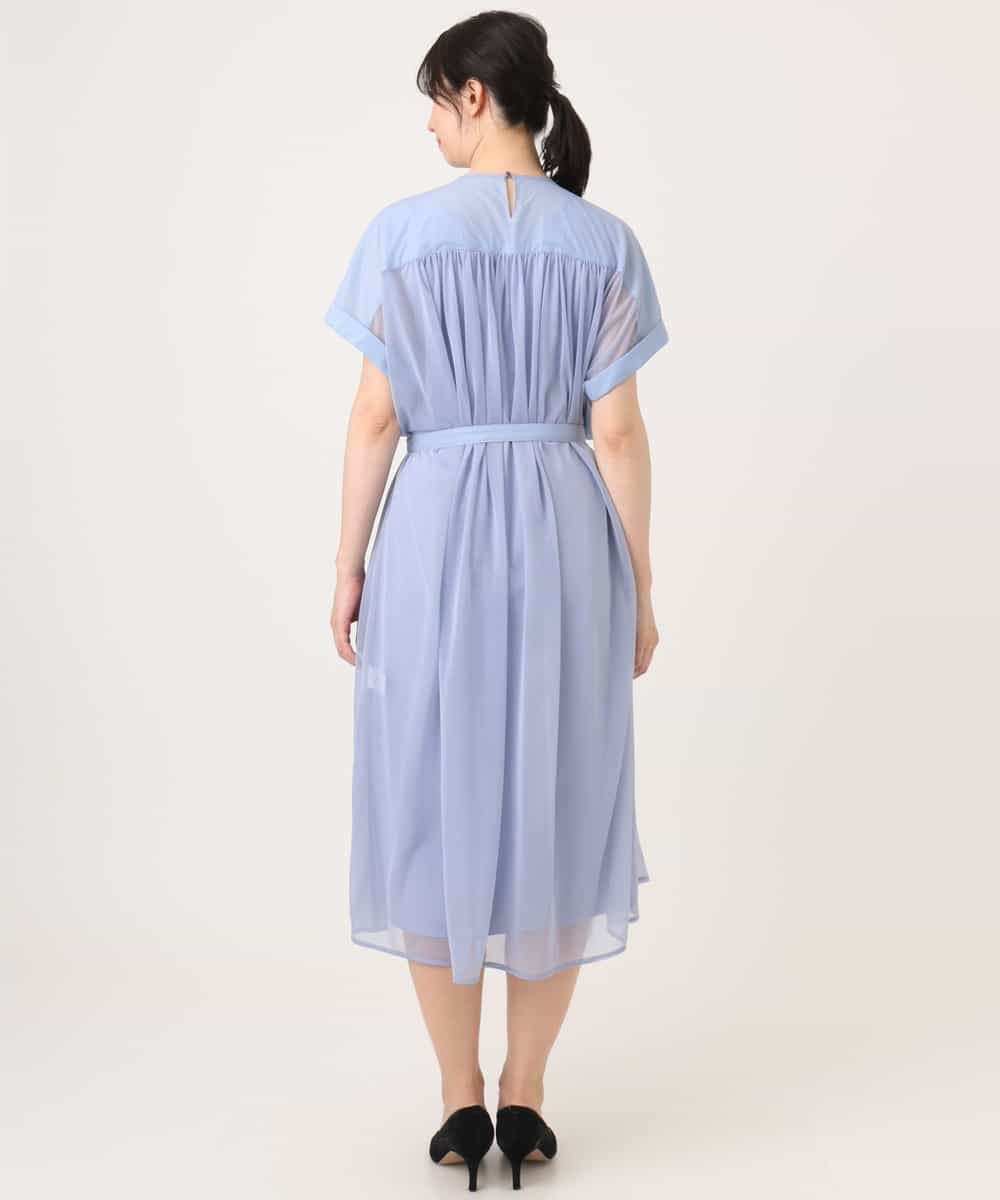 FIEGD17100 OFUON le MK(オフオン　ル　エムケー) キーネックシアーワンピース/洗濯機で洗える/WEB限定サイズあり パールブルー