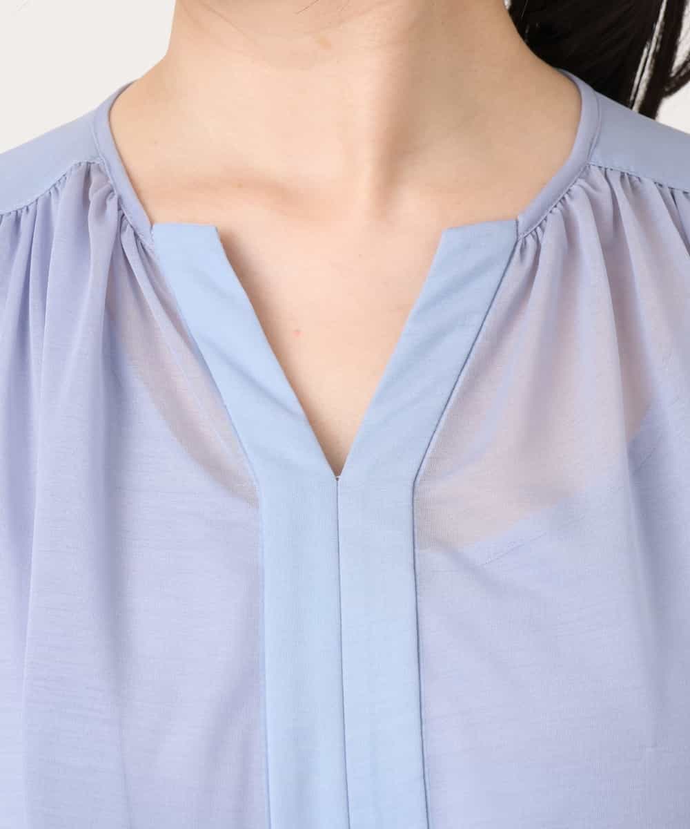 FIEGD17100 OFUON le MK(オフオン　ル　エムケー) キーネックシアーワンピース/洗濯機で洗える/WEB限定サイズあり パールブルー