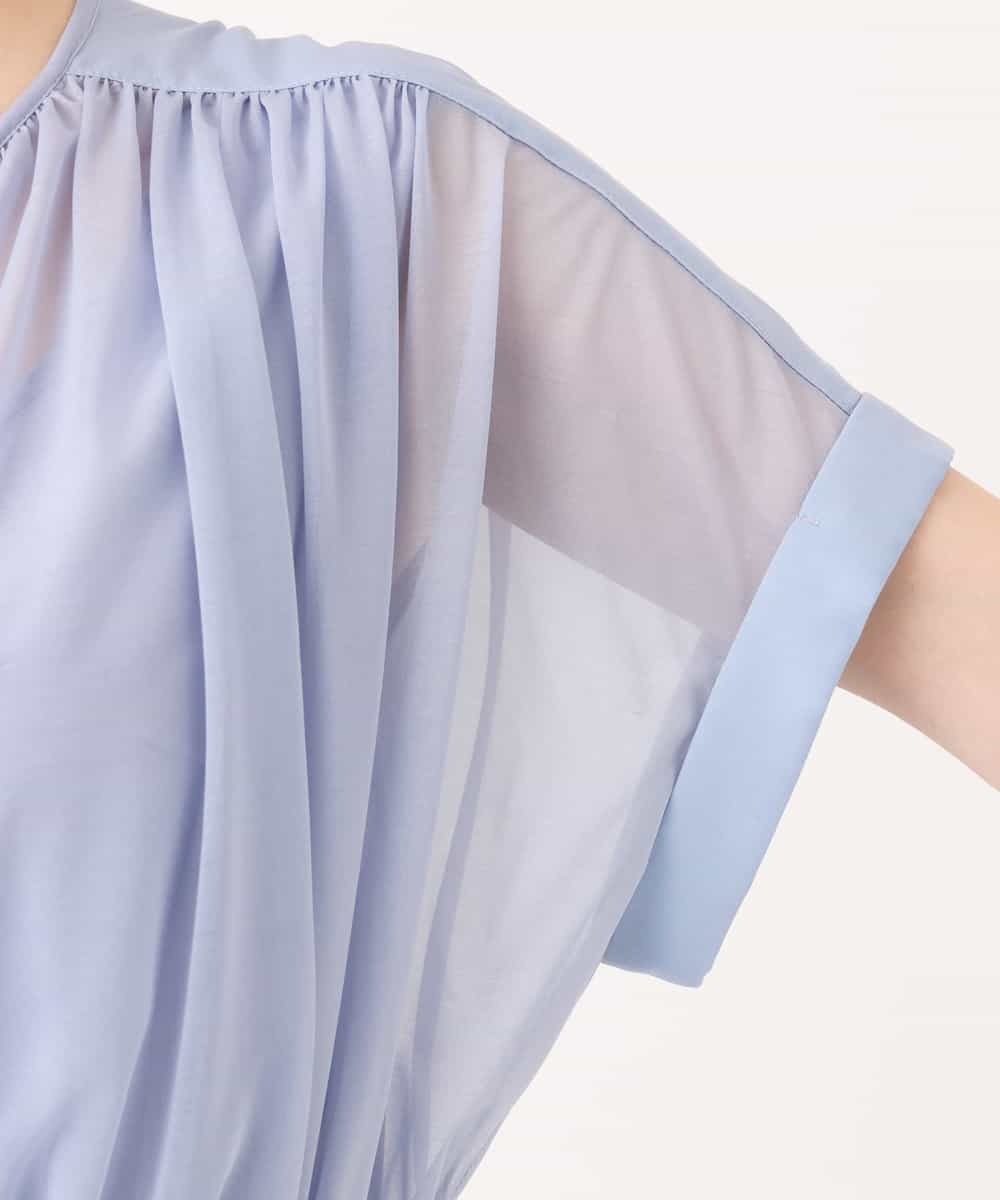 FIEGD17100 OFUON le MK(オフオン　ル　エムケー) キーネックシアーワンピース/洗濯機で洗える/WEB限定サイズあり パールブルー