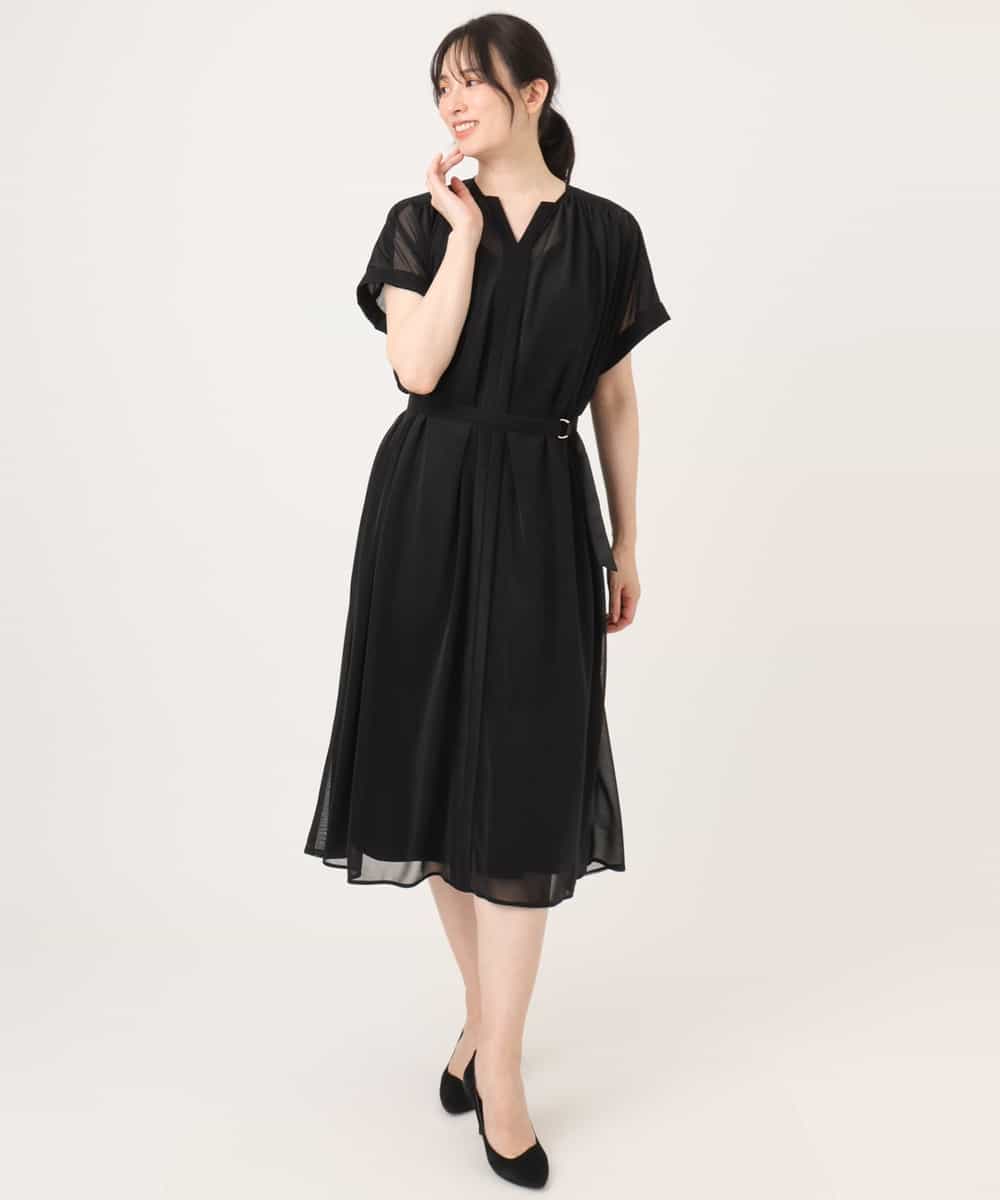 FIEGD17100 OFUON le MK(オフオン　ル　エムケー) キーネックシアーワンピース/洗濯機で洗える/WEB限定サイズあり パールブルー