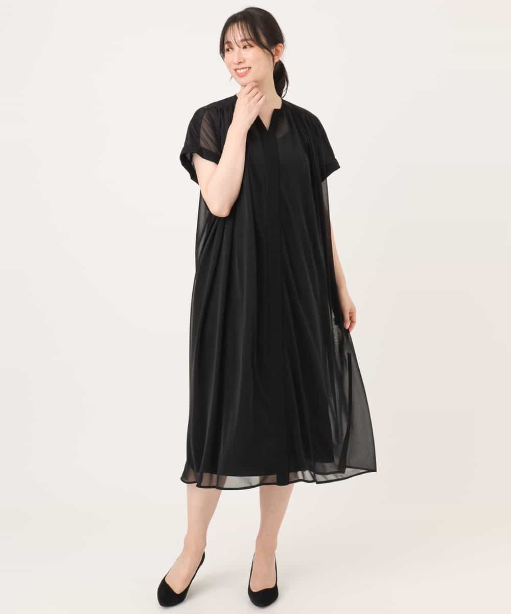 FIEGD17100 OFUON le MK(オフオン　ル　エムケー) キーネックシアーワンピース/洗濯機で洗える/WEB限定サイズあり パールブルー