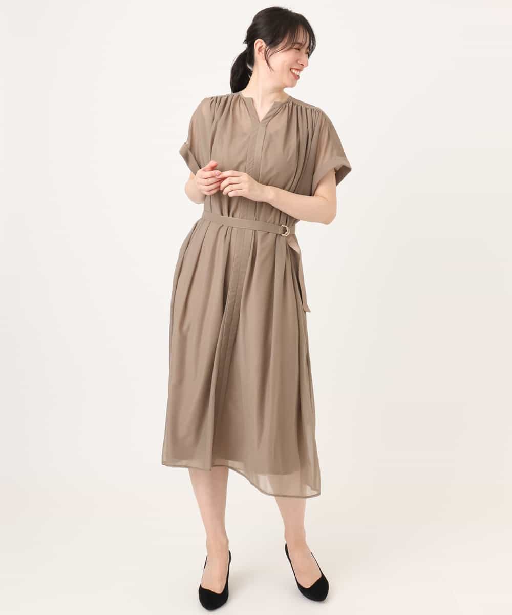 FIEGD17100 OFUON le MK(オフオン　ル　エムケー) キーネックシアーワンピース/洗濯機で洗える/WEB限定サイズあり パールブルー