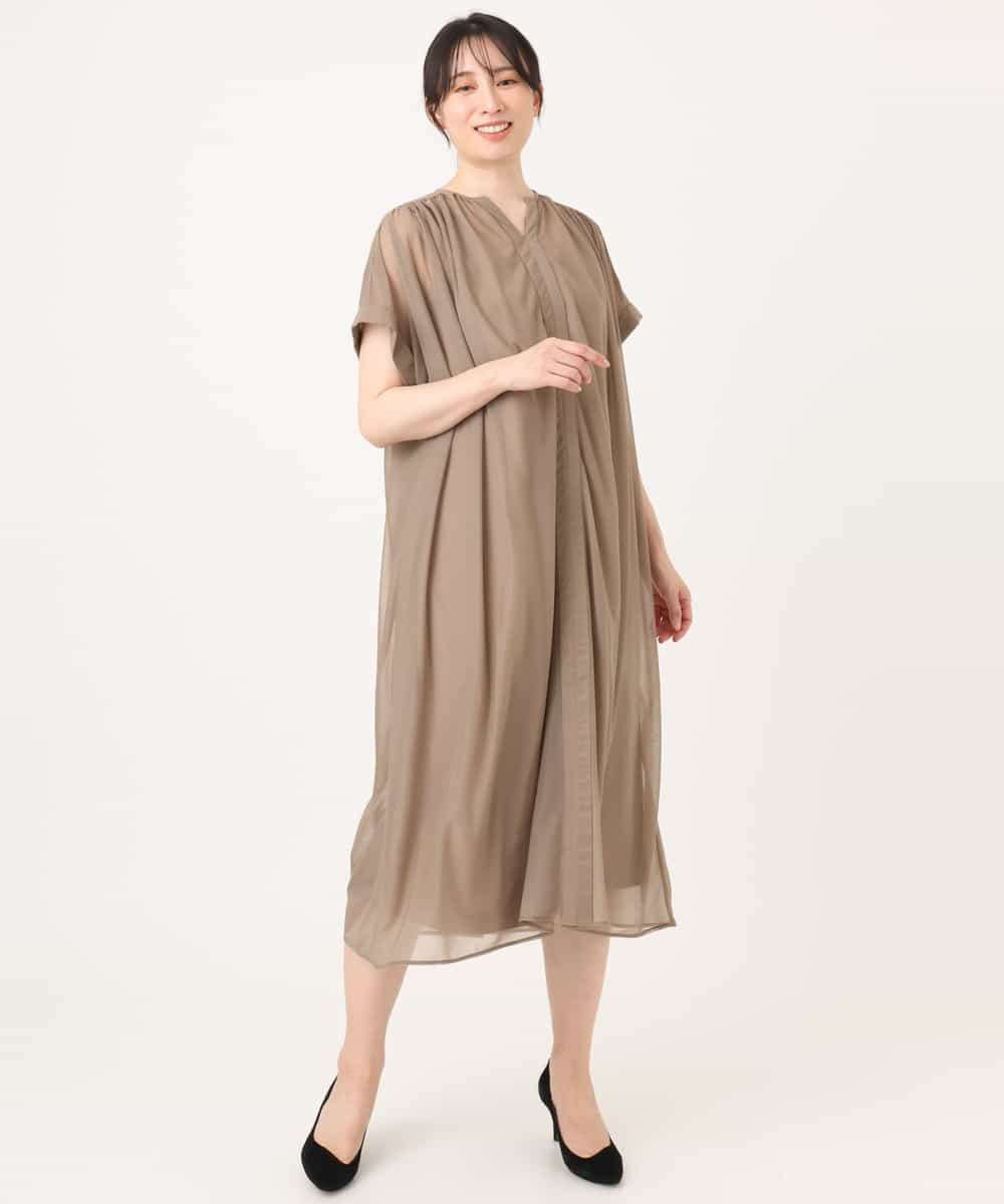 FIEGD17100 OFUON le MK(オフオン　ル　エムケー) キーネックシアーワンピース/洗濯機で洗える/WEB限定サイズあり パールブルー