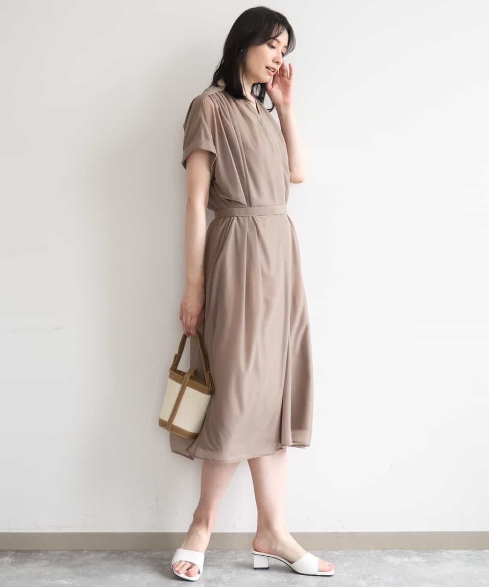 FIEGD17100 OFUON le MK(オフオン　ル　エムケー) キーネックシアーワンピース/洗濯機で洗える/WEB限定サイズあり モカ