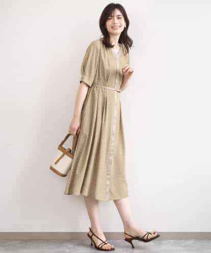 FIEGD19120 OFUON le MK ドット柄ウエストタックワンピース/洗濯機で洗える/WEB限定サイズあり