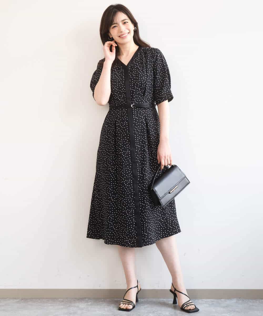 FIEGD19120 OFUON le MK(オフオン　ル　エムケー) ドット柄ウエストタックワンピース/洗濯機で洗える/WEB限定サイズあり モカベージュ