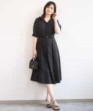 FIEGD19120 OFUON le MK(オフオン　ル　エムケー) ドット柄ウエストタックワンピース/洗濯機で洗える/WEB限定サイズあり モカベージュ