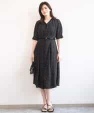 FIEGD19120 OFUON le MK(オフオン　ル　エムケー) ドット柄ウエストタックワンピース/洗濯機で洗える/WEB限定サイズあり モカベージュ