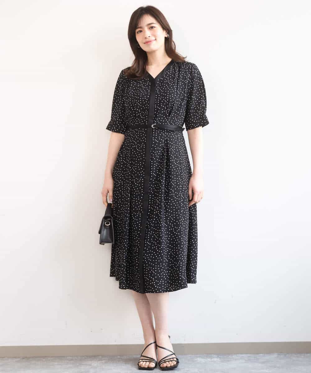 FIEGD19120 OFUON le MK(オフオン　ル　エムケー) ドット柄ウエストタックワンピース/洗濯機で洗える/WEB限定サイズあり モカベージュ