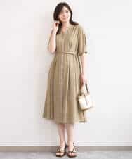 FIEGD19120 OFUON le MK(オフオン　ル　エムケー) ドット柄ウエストタックワンピース/洗濯機で洗える/WEB限定サイズあり モカベージュ