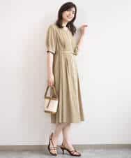 FIEGD19120 OFUON le MK(オフオン　ル　エムケー) ドット柄ウエストタックワンピース/洗濯機で洗える/WEB限定サイズあり モカベージュ