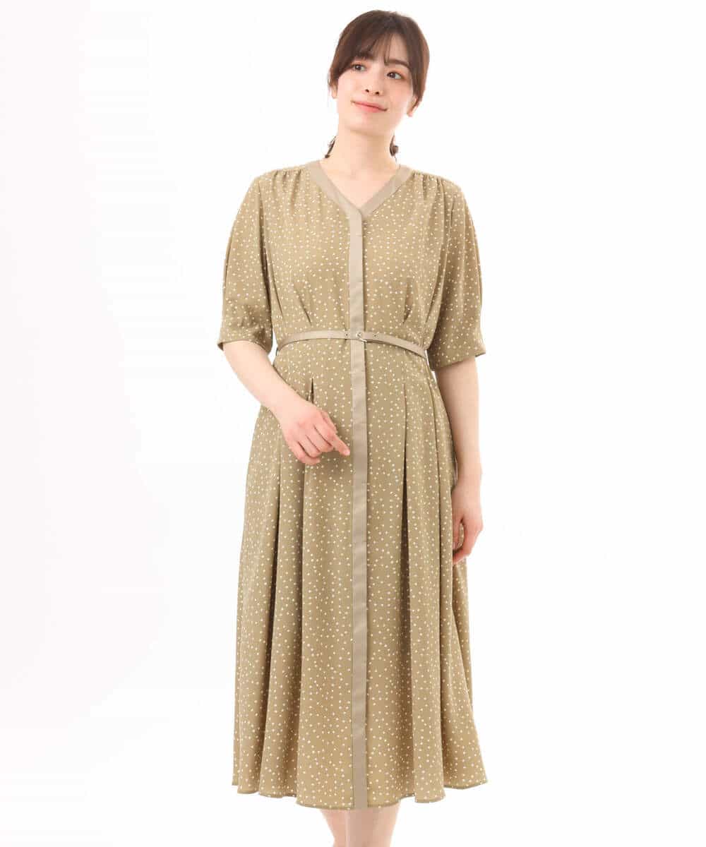FIEGD19120 OFUON le MK(オフオン　ル　エムケー) ドット柄ウエストタックワンピース/洗濯機で洗える/WEB限定サイズあり モカベージュ