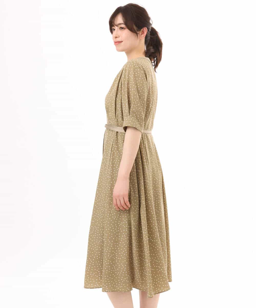 FIEGD19120 OFUON le MK(オフオン　ル　エムケー) ドット柄ウエストタックワンピース/洗濯機で洗える/WEB限定サイズあり モカベージュ