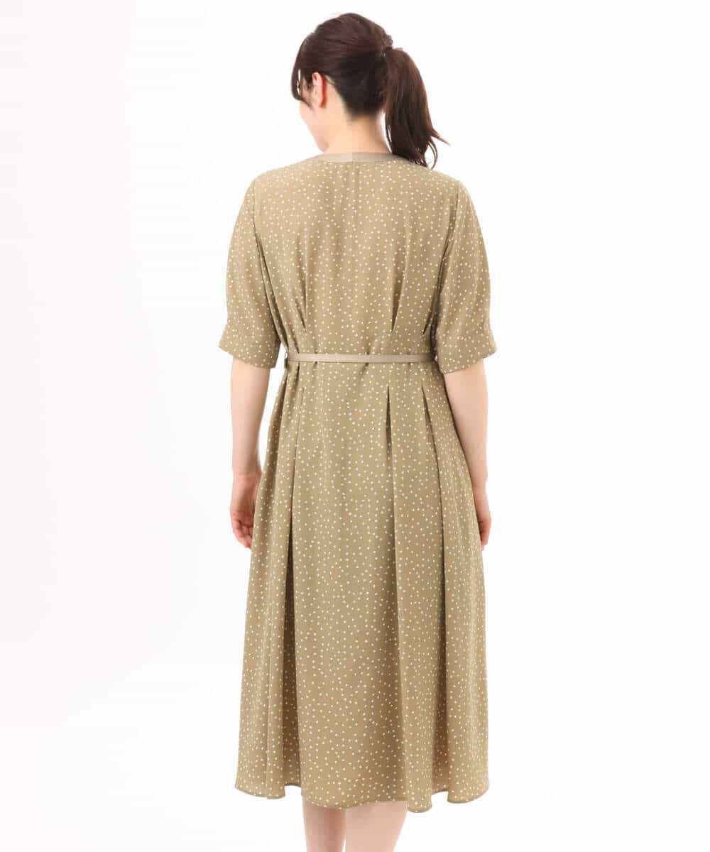 FIEGD19120 OFUON le MK(オフオン　ル　エムケー) ドット柄ウエストタックワンピース/洗濯機で洗える/WEB限定サイズあり モカベージュ