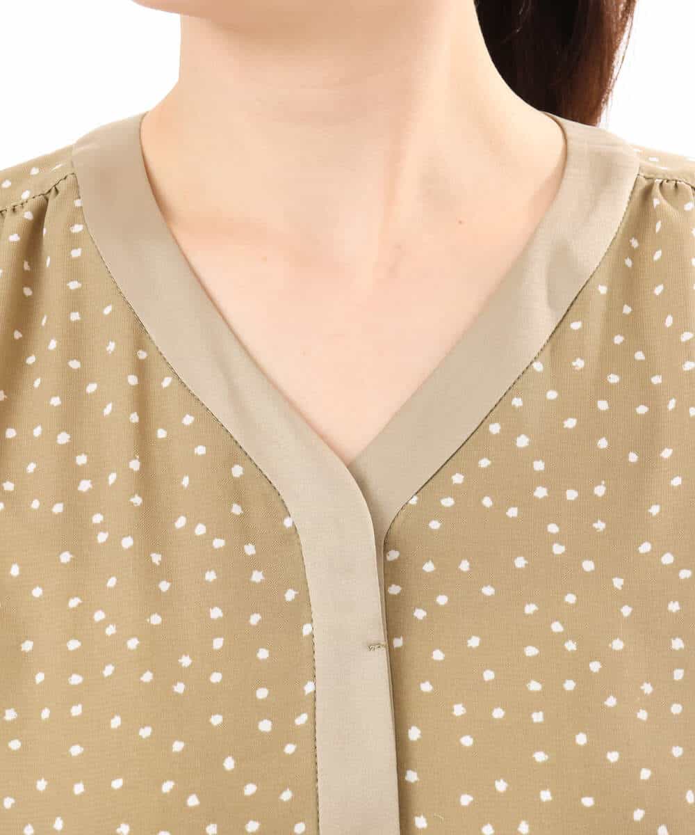 FIEGD19120 OFUON le MK(オフオン　ル　エムケー) ドット柄ウエストタックワンピース/洗濯機で洗える/WEB限定サイズあり モカベージュ