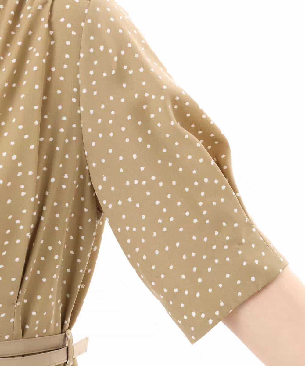 FIEGD19120 OFUON le MK(オフオン　ル　エムケー) ドット柄ウエストタックワンピース/洗濯機で洗える/WEB限定サイズあり モカベージュ