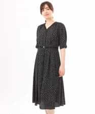 FIEGD19120 OFUON le MK(オフオン　ル　エムケー) ドット柄ウエストタックワンピース/洗濯機で洗える/WEB限定サイズあり モカベージュ