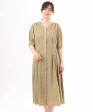 FIEGD19120 OFUON le MK(オフオン　ル　エムケー) ドット柄ウエストタックワンピース/洗濯機で洗える/WEB限定サイズあり モカベージュ