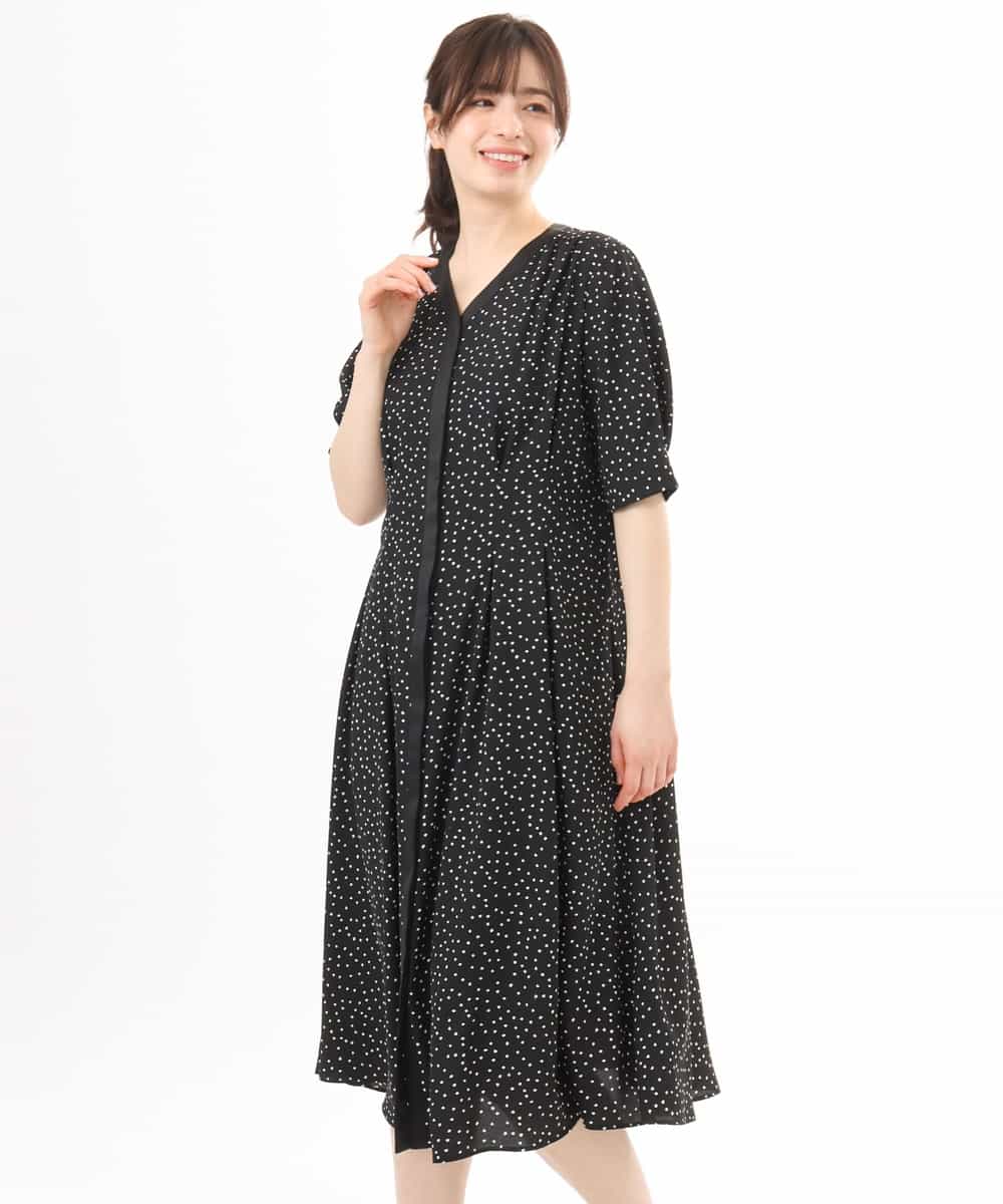 FIEGD19120 OFUON le MK(オフオン　ル　エムケー) ドット柄ウエストタックワンピース/洗濯機で洗える/WEB限定サイズあり モカベージュ