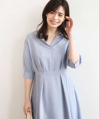 FIEGD22120 OFUON le MK 六分袖スキッパーワンピース/UVカット/洗濯機で洗える/WEB限定サイズあり