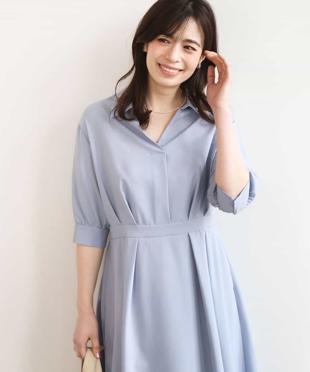 FIEGD22120 OFUON le MK(オフオン　ル　エムケー) 六分袖スキッパーワンピース/UVカット/洗濯機で洗える/WEB限定サイズあり ライトブルー