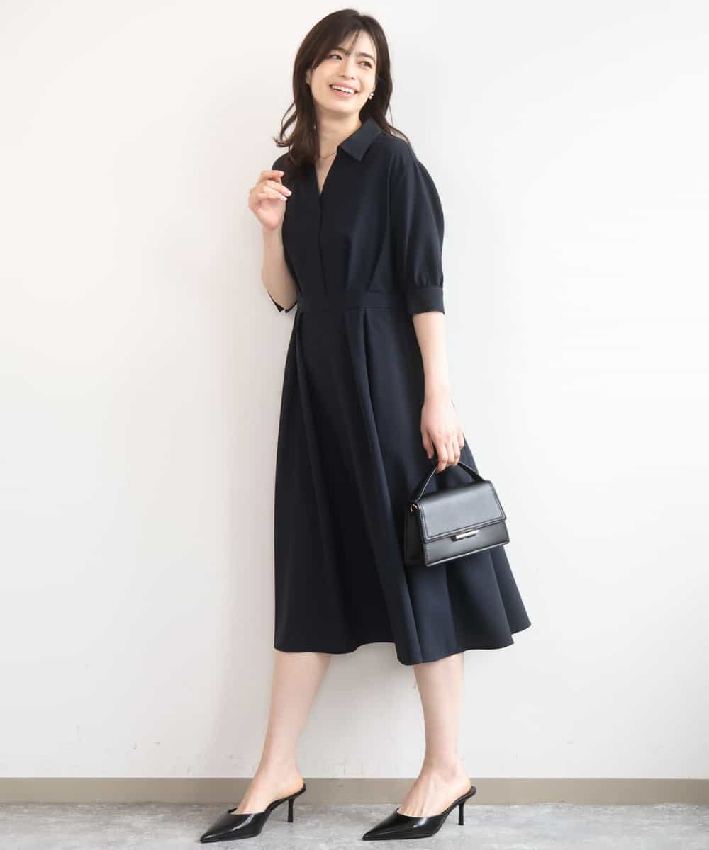 FIEGD22120 OFUON le MK(オフオン　ル　エムケー) 六分袖スキッパーワンピース/UVカット/洗濯機で洗える/WEB限定サイズあり ライトブルー