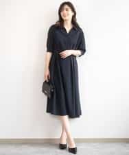 FIEGD22120 OFUON le MK(オフオン　ル　エムケー) 六分袖スキッパーワンピース/UVカット/洗濯機で洗える/WEB限定サイズあり ライトブルー