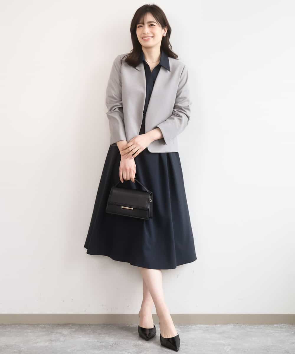 FIEGD22120 OFUON le MK(オフオン　ル　エムケー) 六分袖スキッパーワンピース/UVカット/洗濯機で洗える/WEB限定サイズあり ライトブルー